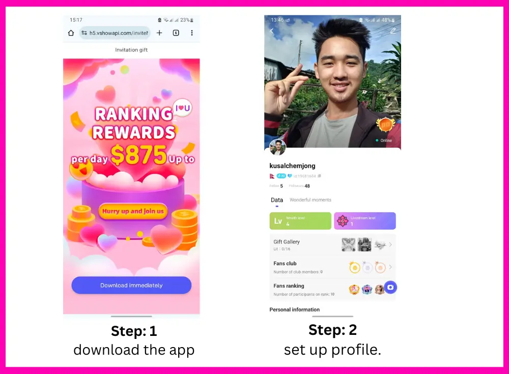 download the app and setup profile