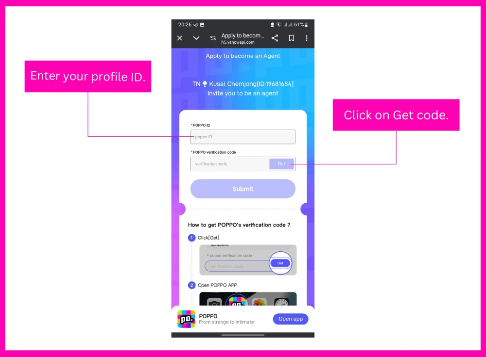 enter your profile id and click on get button